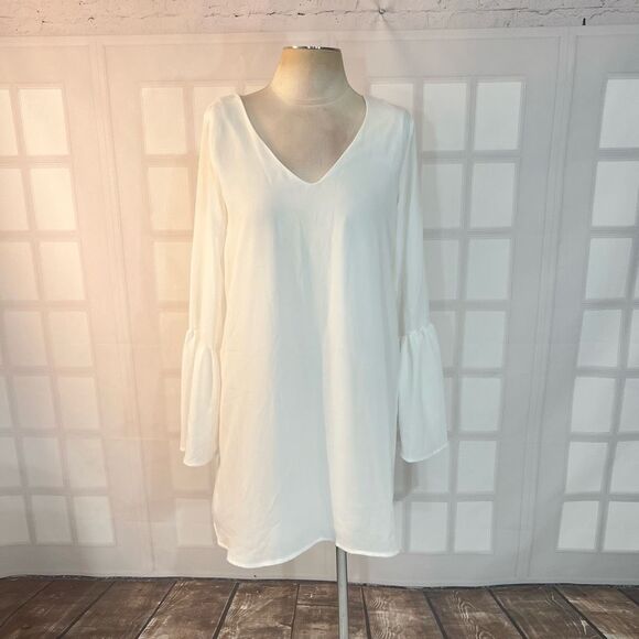 Lulu’s Far Wanderings Ivory Long Sleeve Shift Dress size small - Picture 5 of 14